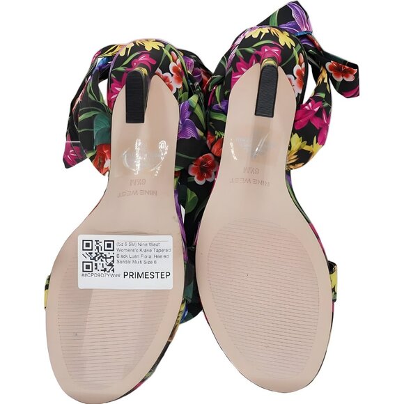 Nine West Krave Floral Heeled Sandals Black Multi Ankle Wrap 3D Rose US 6.5M - Picture 6 of 6